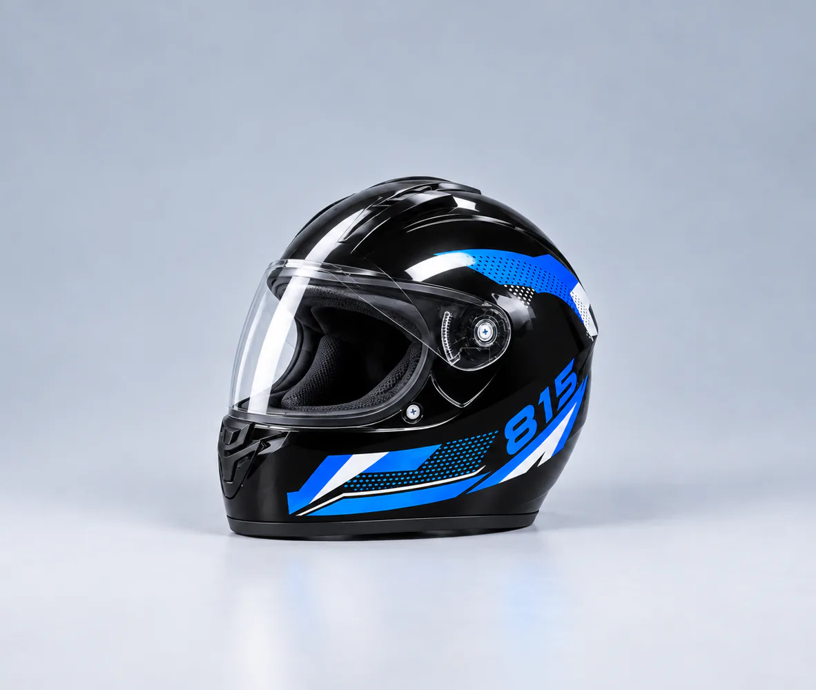 815 Full Face Helmet, Black / Blue, front view