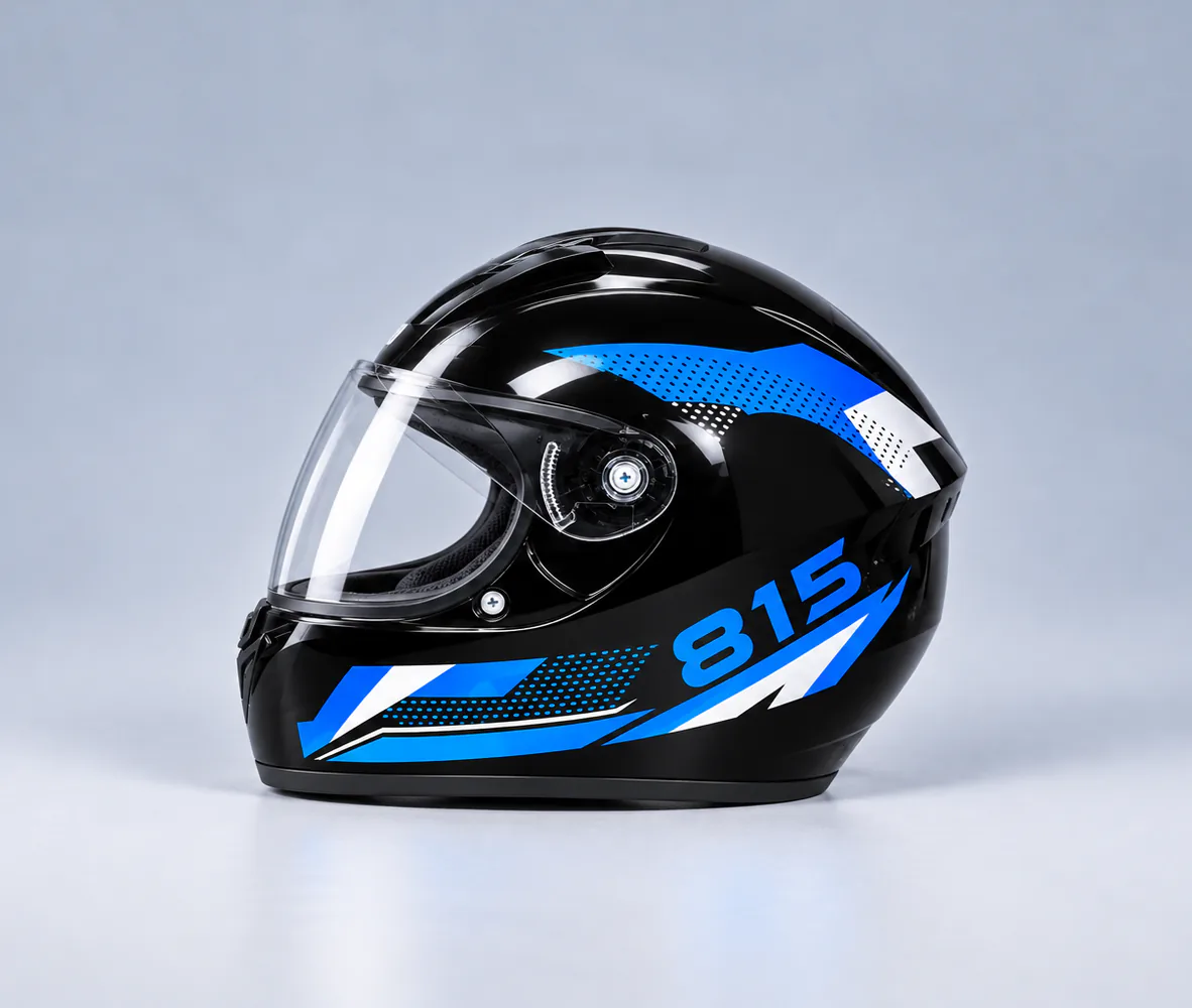 815 Full Face Helmet, Black / Blue, side view