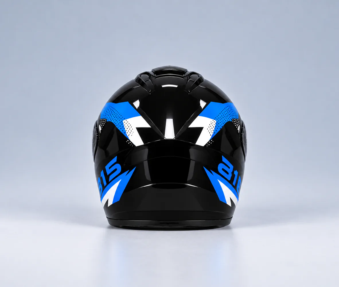 815 Full Face Helmet, Black / Blue, rear view