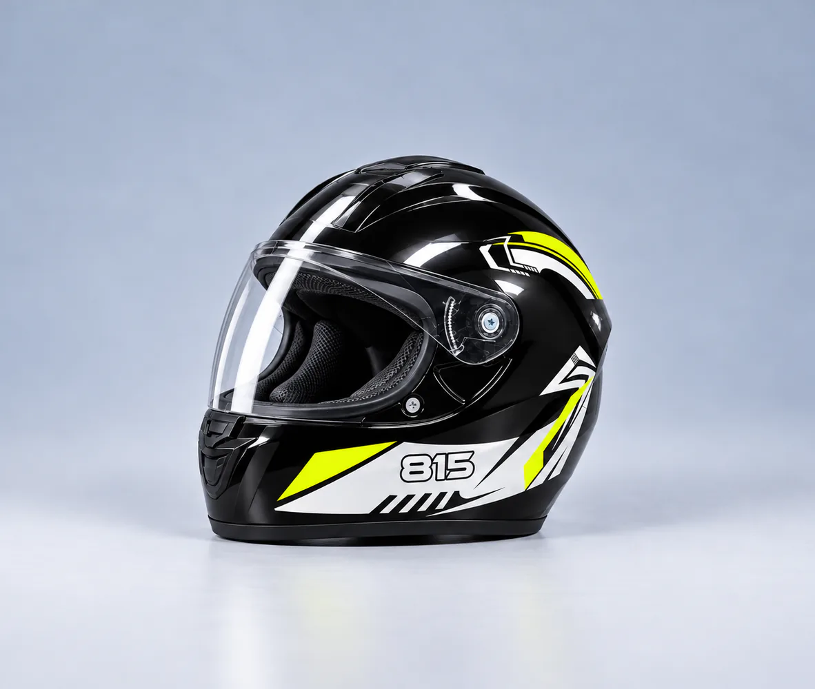 815 Full Face Helmet, Black / Fluorescent Yellow, front view