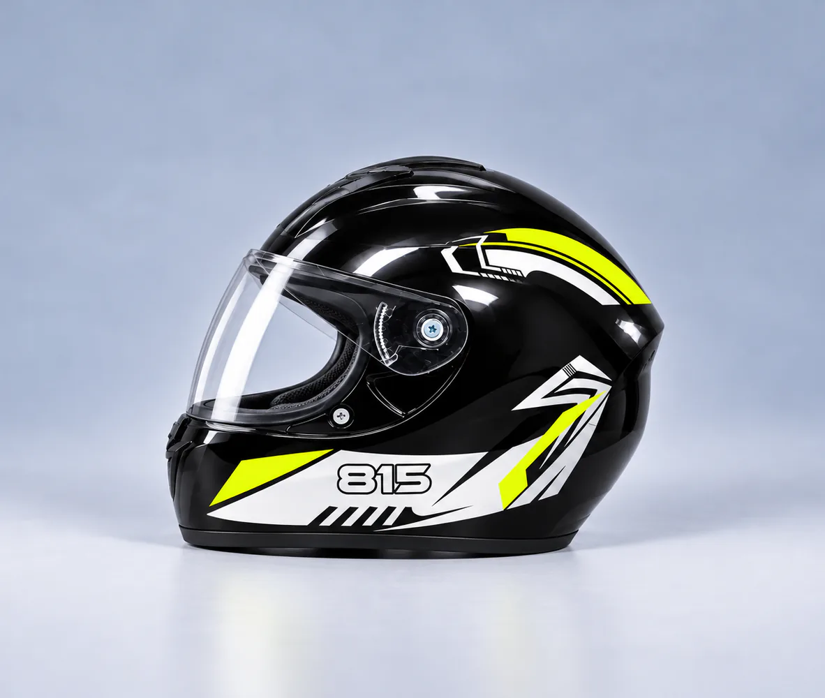 815 Full Face Helmet, Black / Fluorescent Yellow, side view