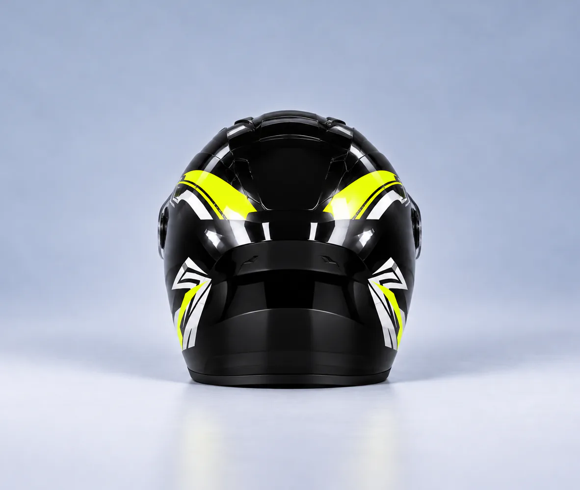 815 Full Face Helmet, Black / Fluorescent Yellow, rear view