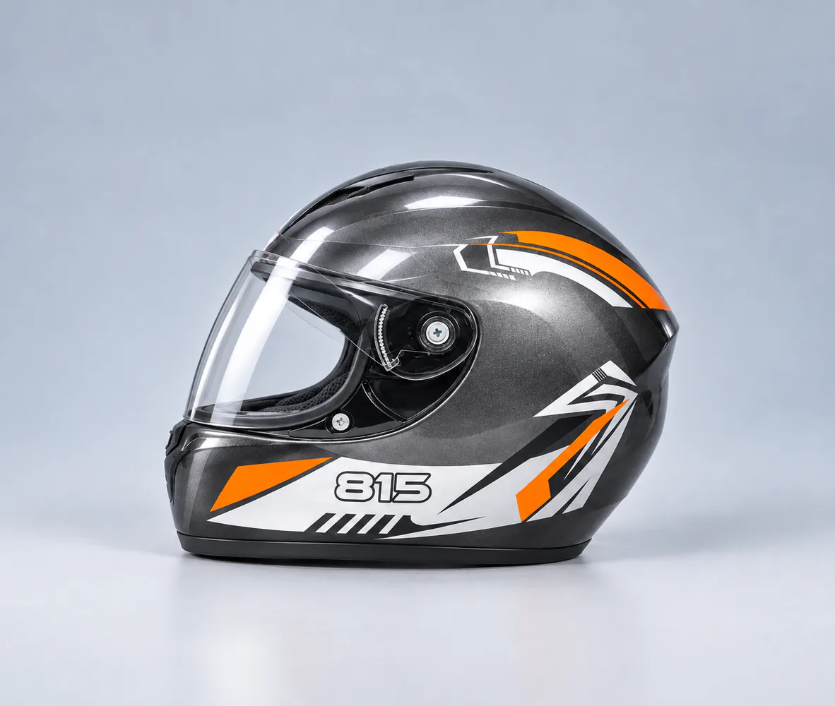 815 Full Face Helmet, Gunmetal / Orange, side view