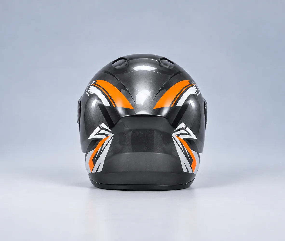 815 Full Face Helmet, Gunmetal / Orange, rear view