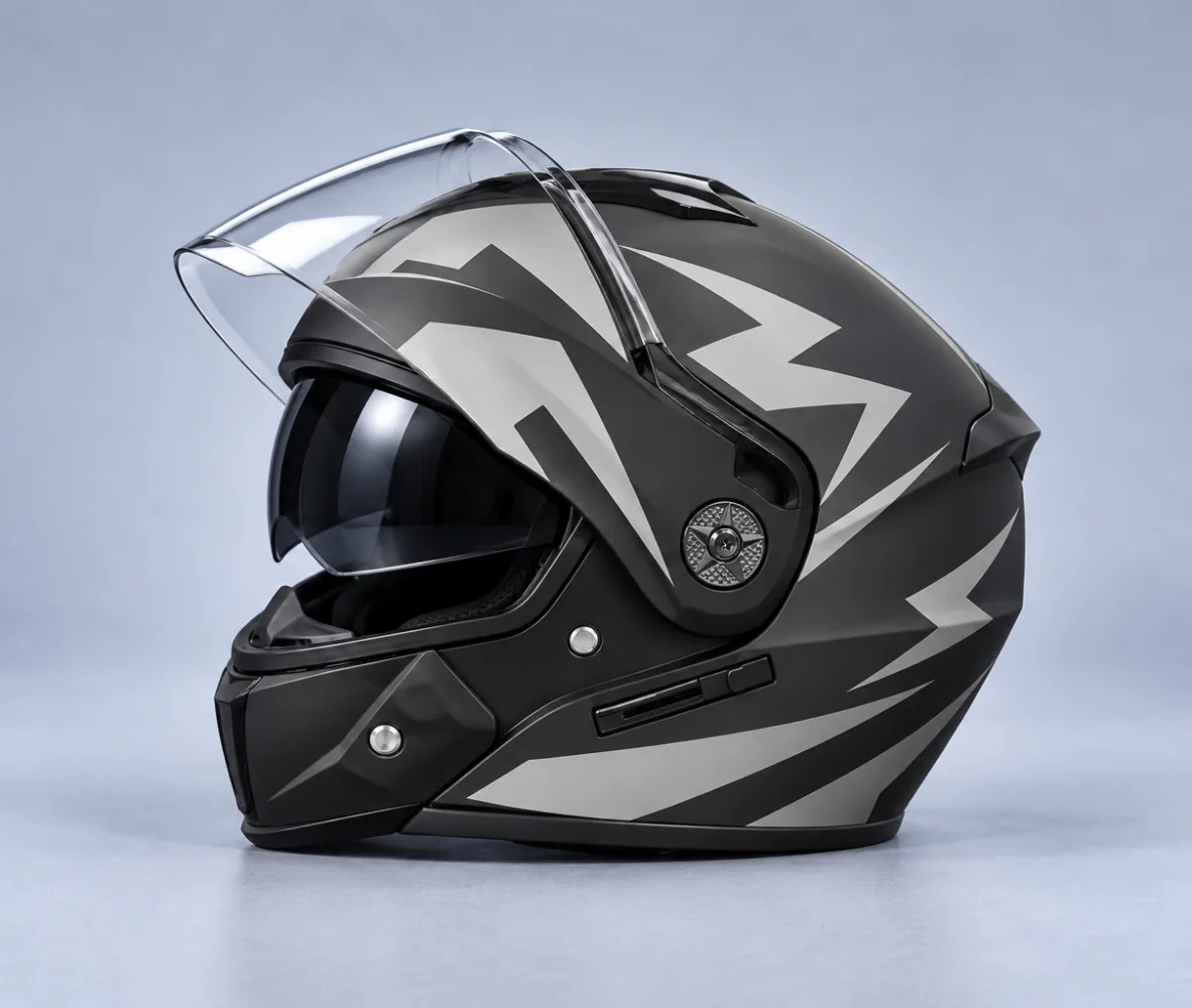 Aero Shield Flip Up Modular Helmet, Matte Charcoal / Grey Graphic, side view