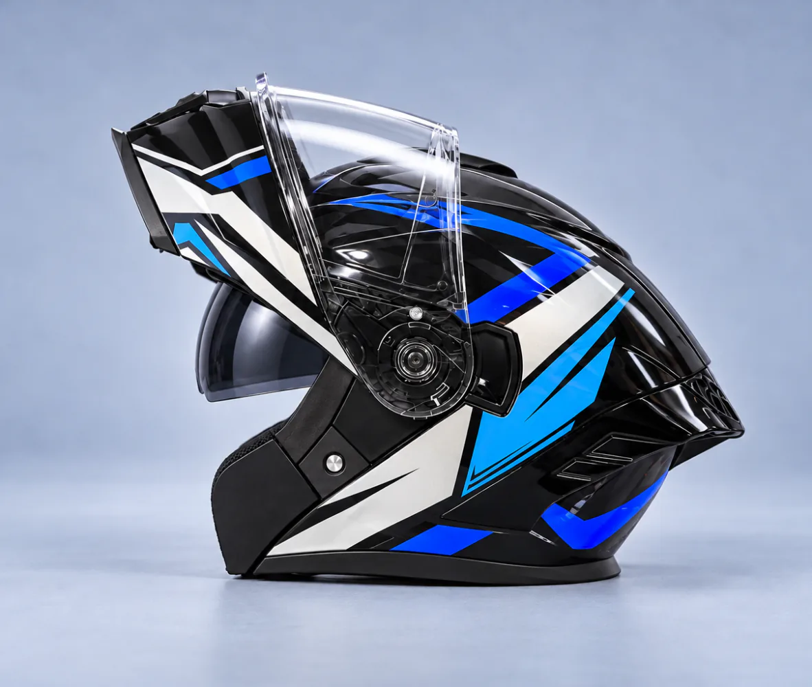 Aero Shield X Force Modular Helmet, Gloss Black / Blue / White, side view