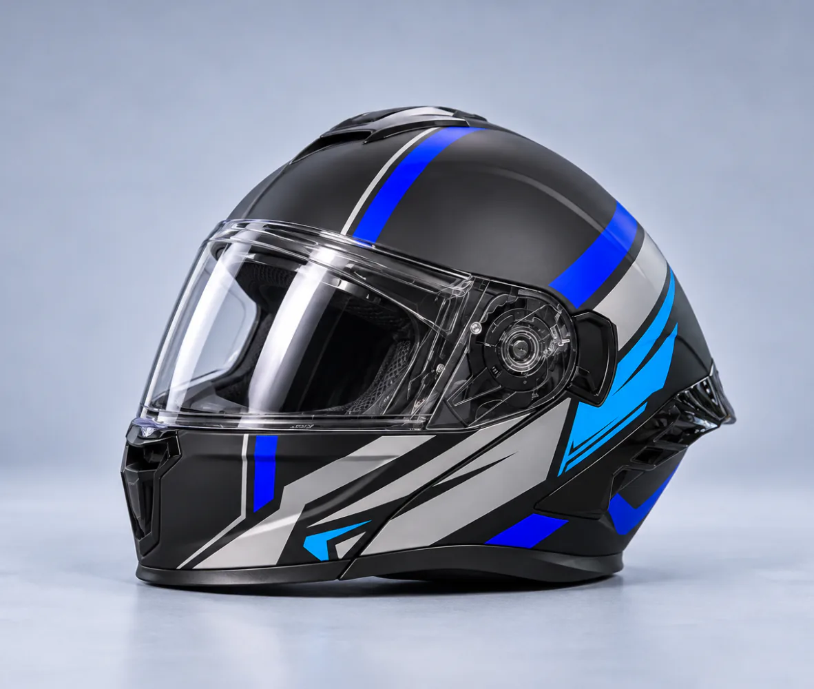 Aero Shield X Force Modular Helmet, Gloss Black / Blue / White, second front view