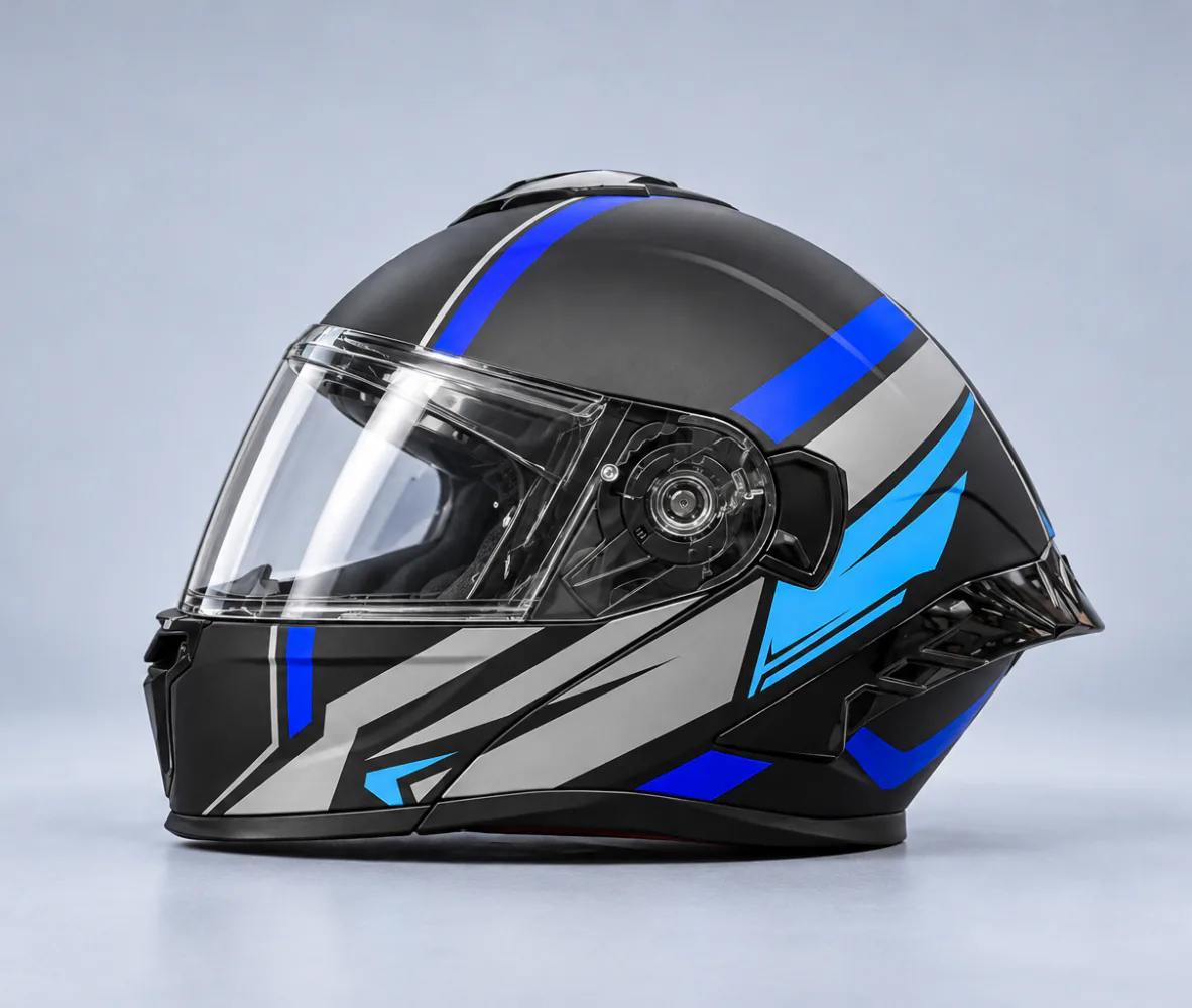 Aero Shield X Force Modular Helmet, Gloss Black / Blue / White, second side view