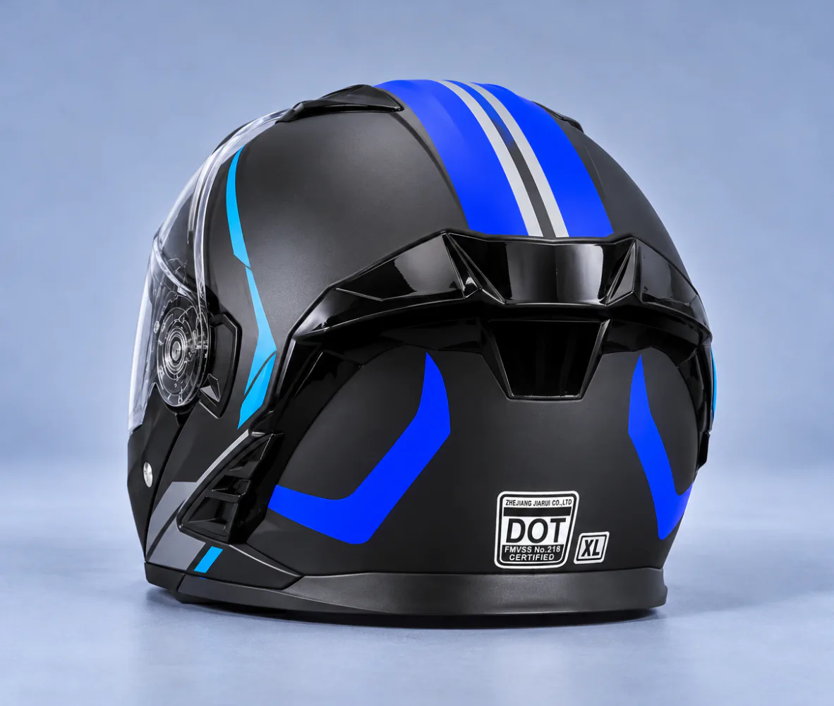 Aero Shield X Force Modular Helmet, Gloss Black / Blue / White, second rear view