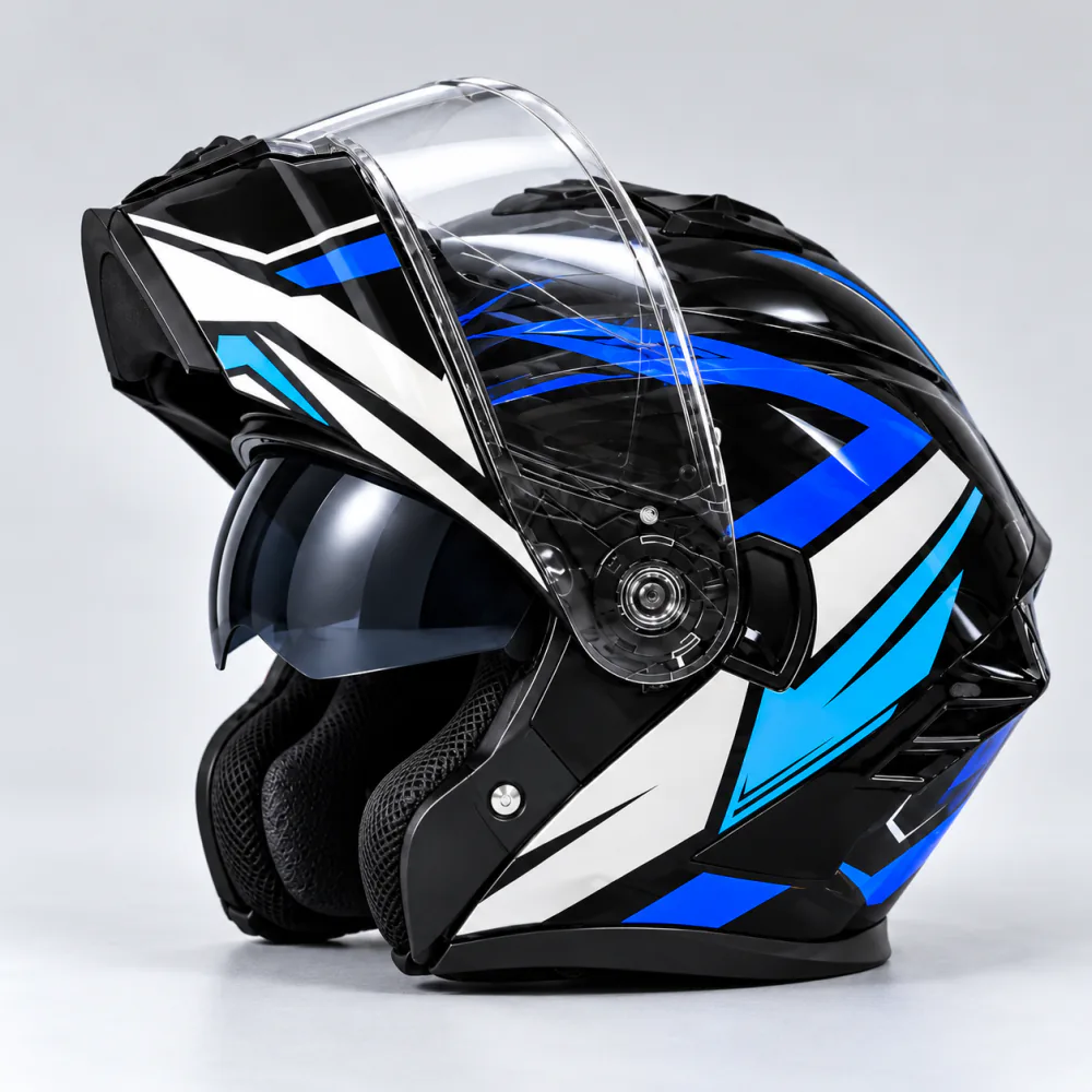 Aero Shield X Force Modular Helmet, Gloss Black / Blue / White, front view