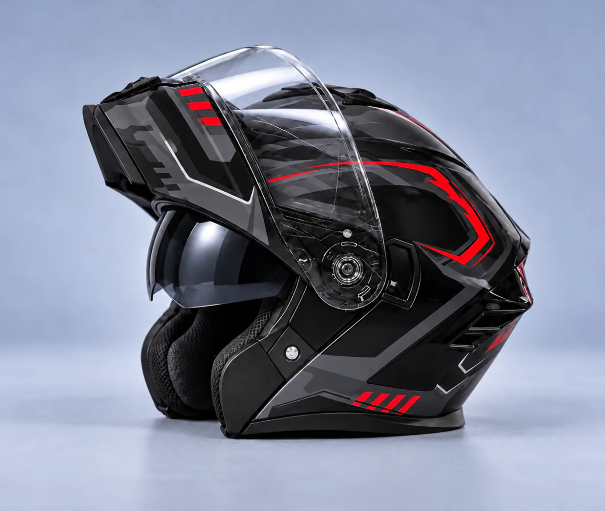 Aero Shield X Force Modular Helmet, Gloss Black / Red, front view