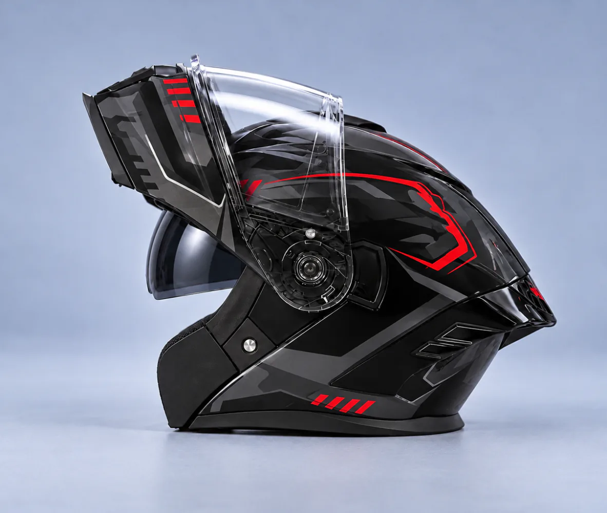 Aero Shield X Force Modular Helmet, Gloss Black / Red, side view