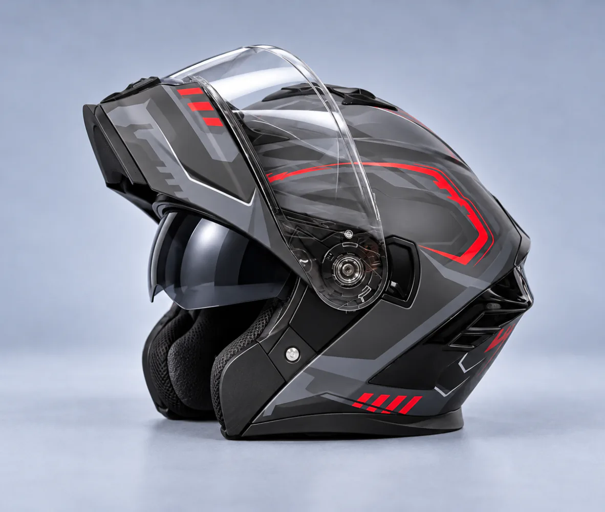 Aero Shield X Force Modular Helmet, Gloss Black / Red, second front view