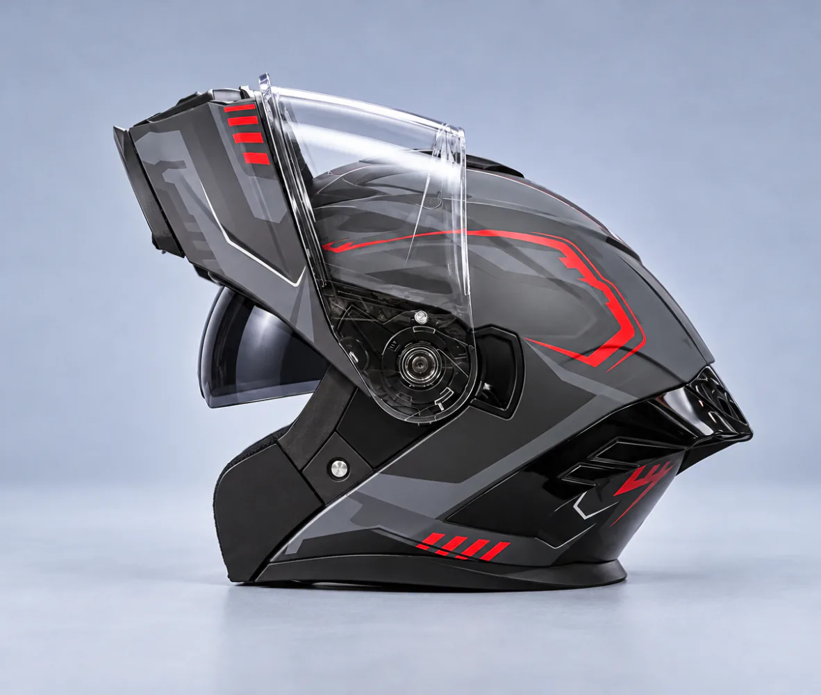 Aero Shield X Force Modular Helmet, Gloss Black / Red, second side view