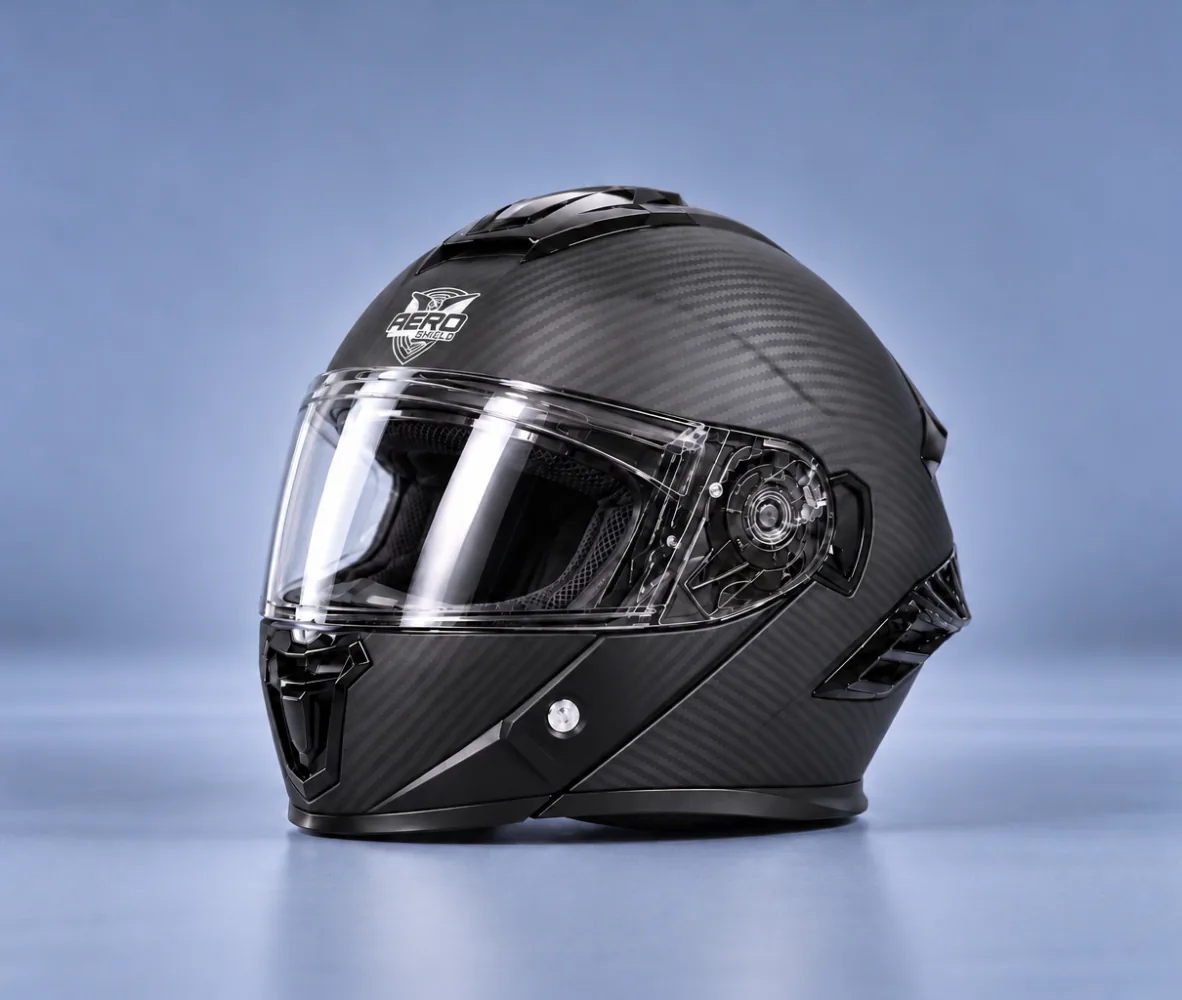 Aero Shield X Force Modular Helmet, Matte Black Carbon, front view