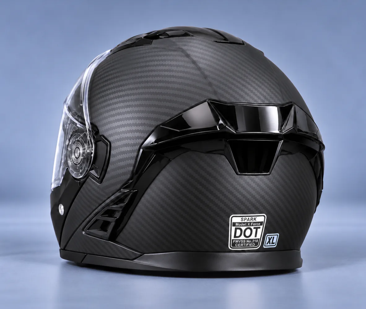 Aero Shield X Force Modular Helmet, Matte Black Carbon, rear view