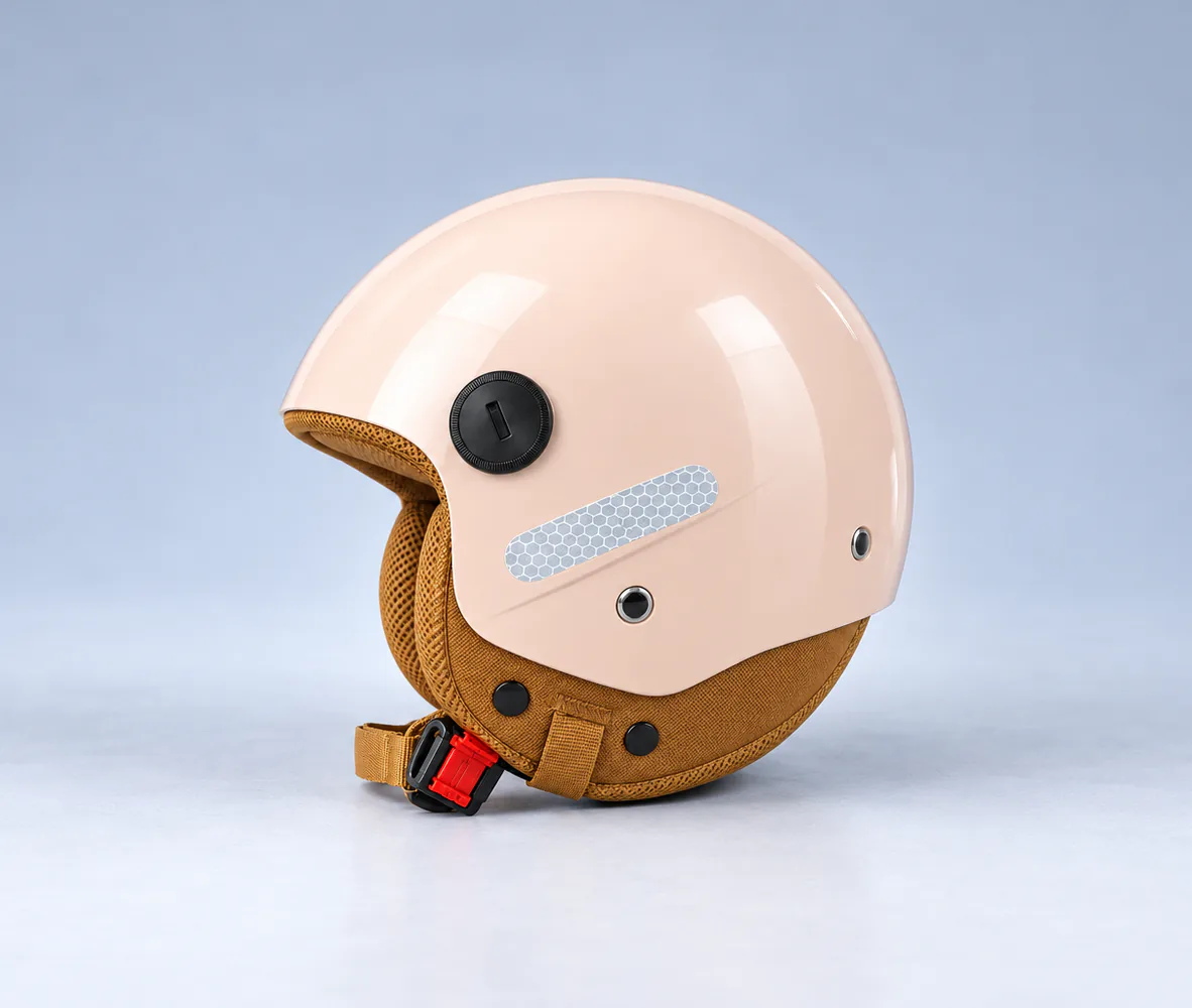 ANEYA Retro Open Face Helmet Beige, side view