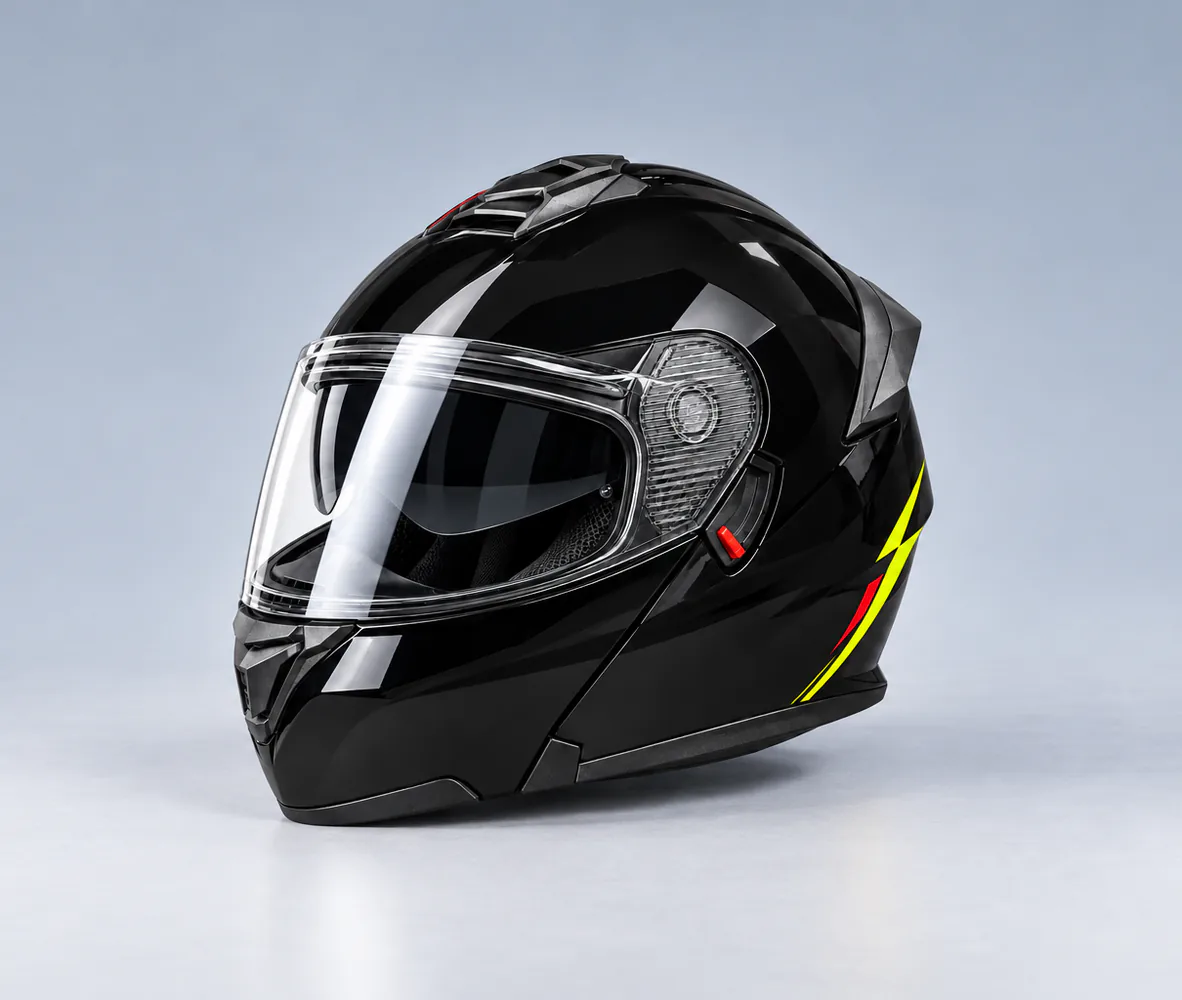 AXK 909 Modular Helmet, Gloss Black / Yellow, front view