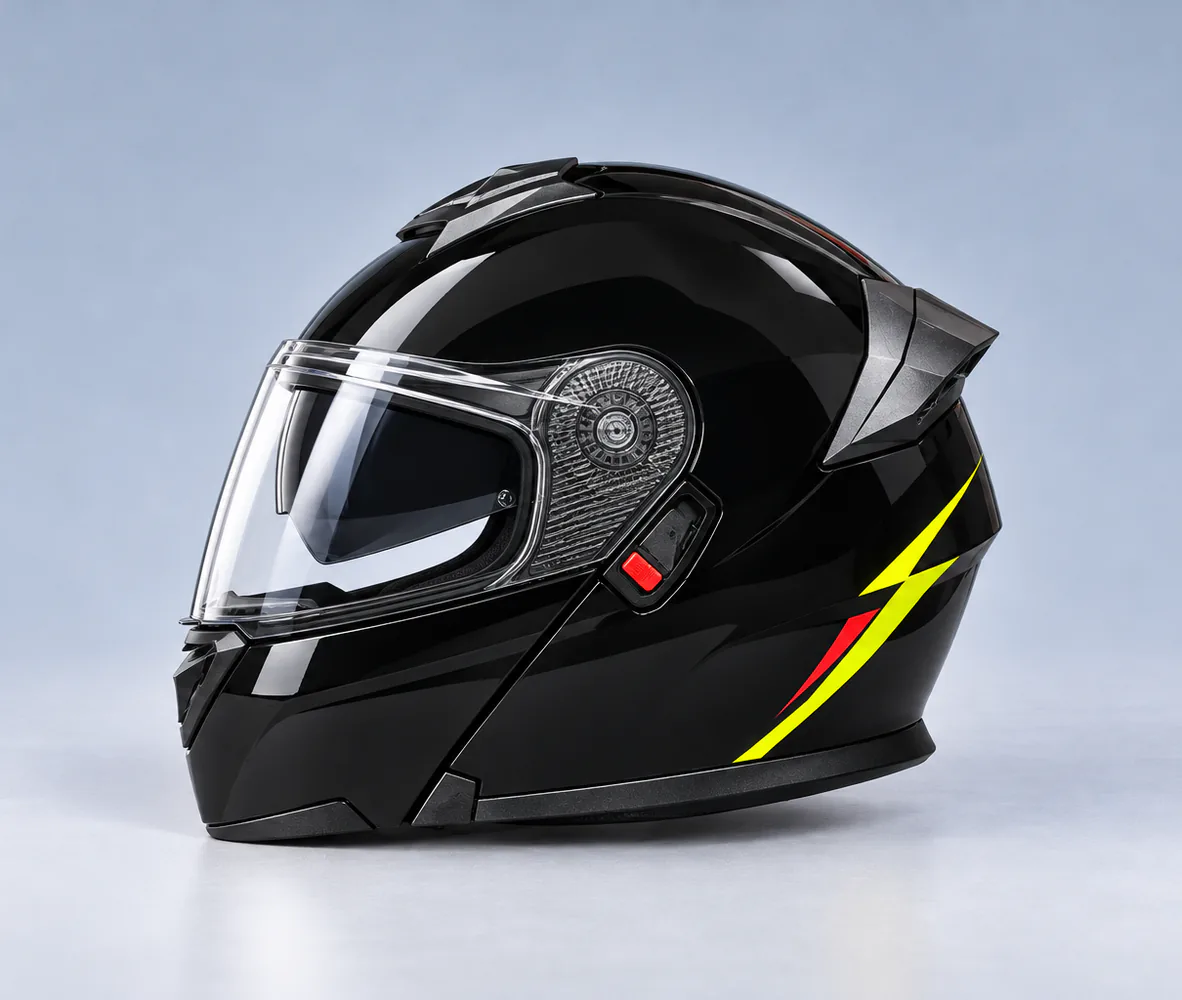 AXK 909 Modular Helmet, Gloss Black / Yellow, side view