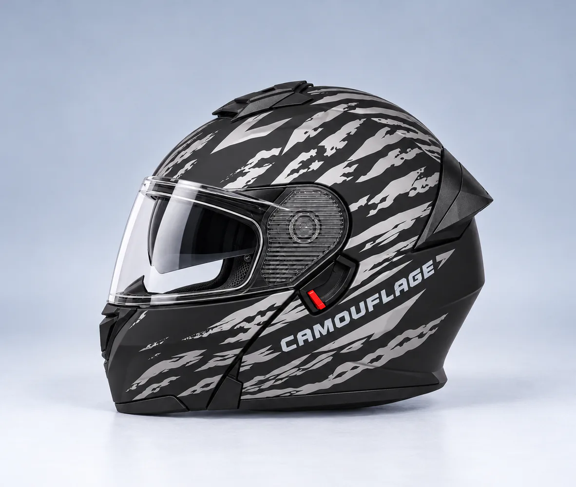 AXK 909 Modular Helmet, Matte Black Camouflage, side view