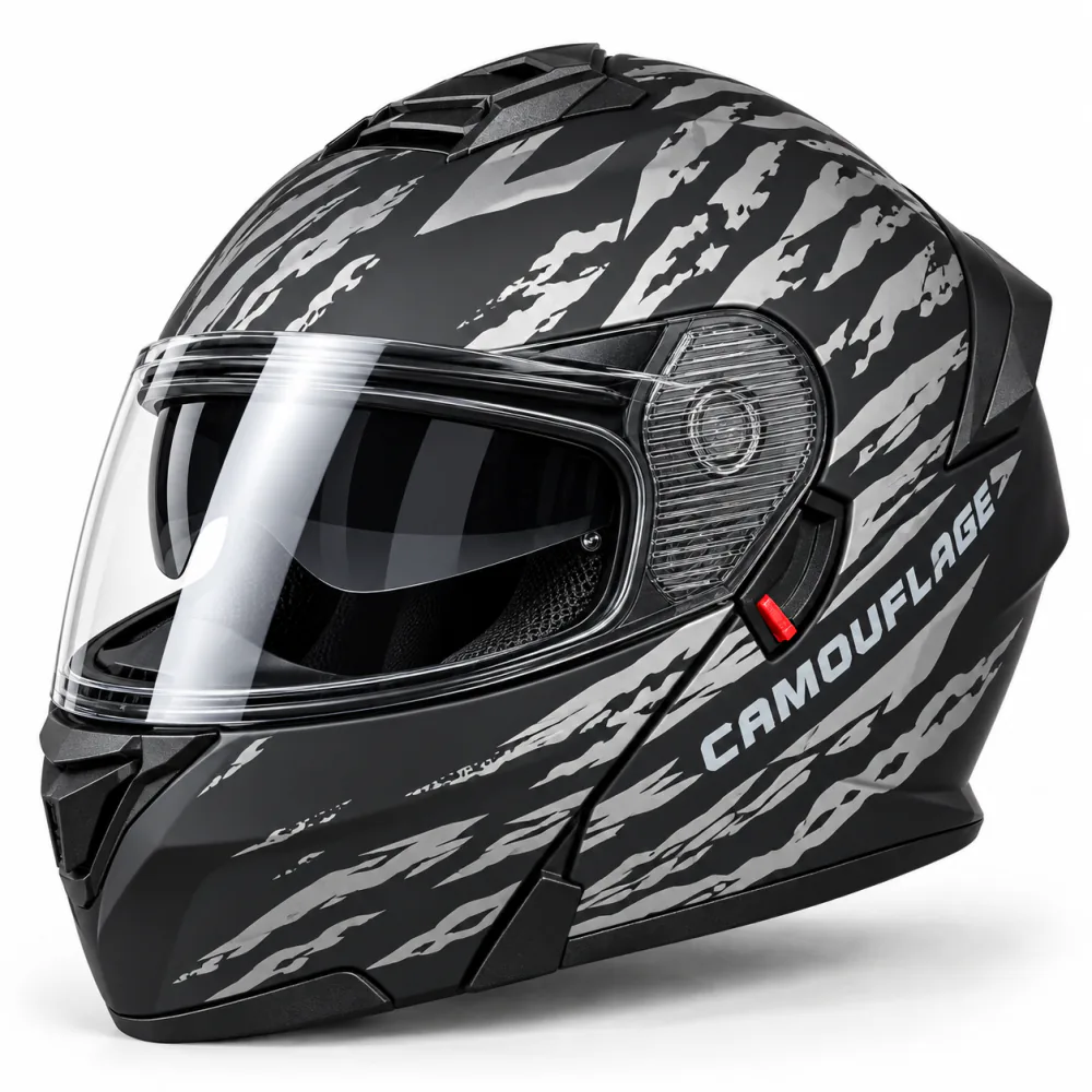 AXK 909 Modular Helmet, Matte Black Camouflage, front view