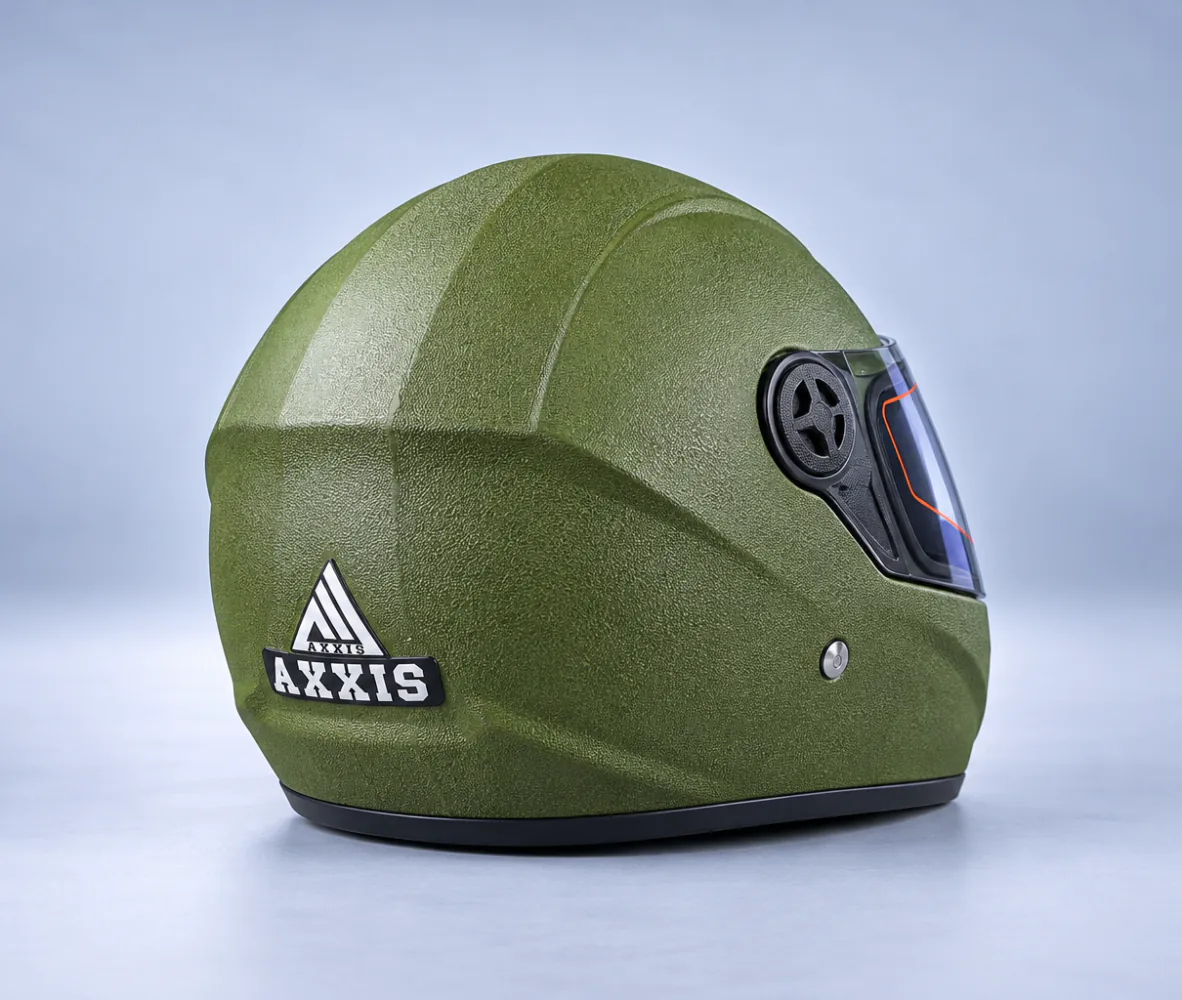 Axxis Army Green Full Face Helmet, Textured Matte Army Green, rear view