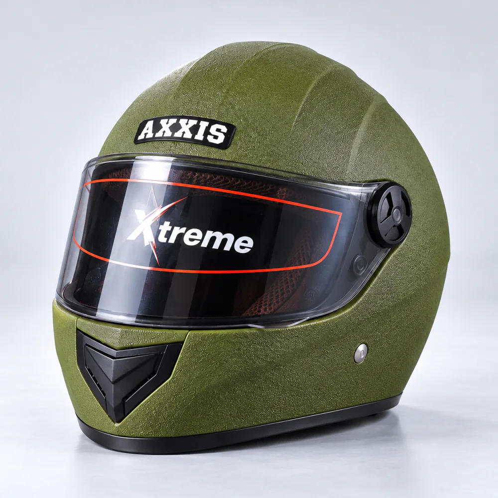 Axxis Army Green Full Face Helmet, Textured Matte Army Green, front view