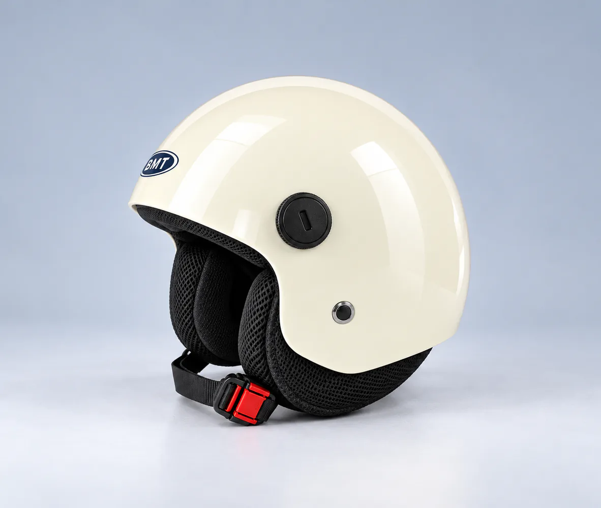 BMT Half Face Helmet Cream, side view