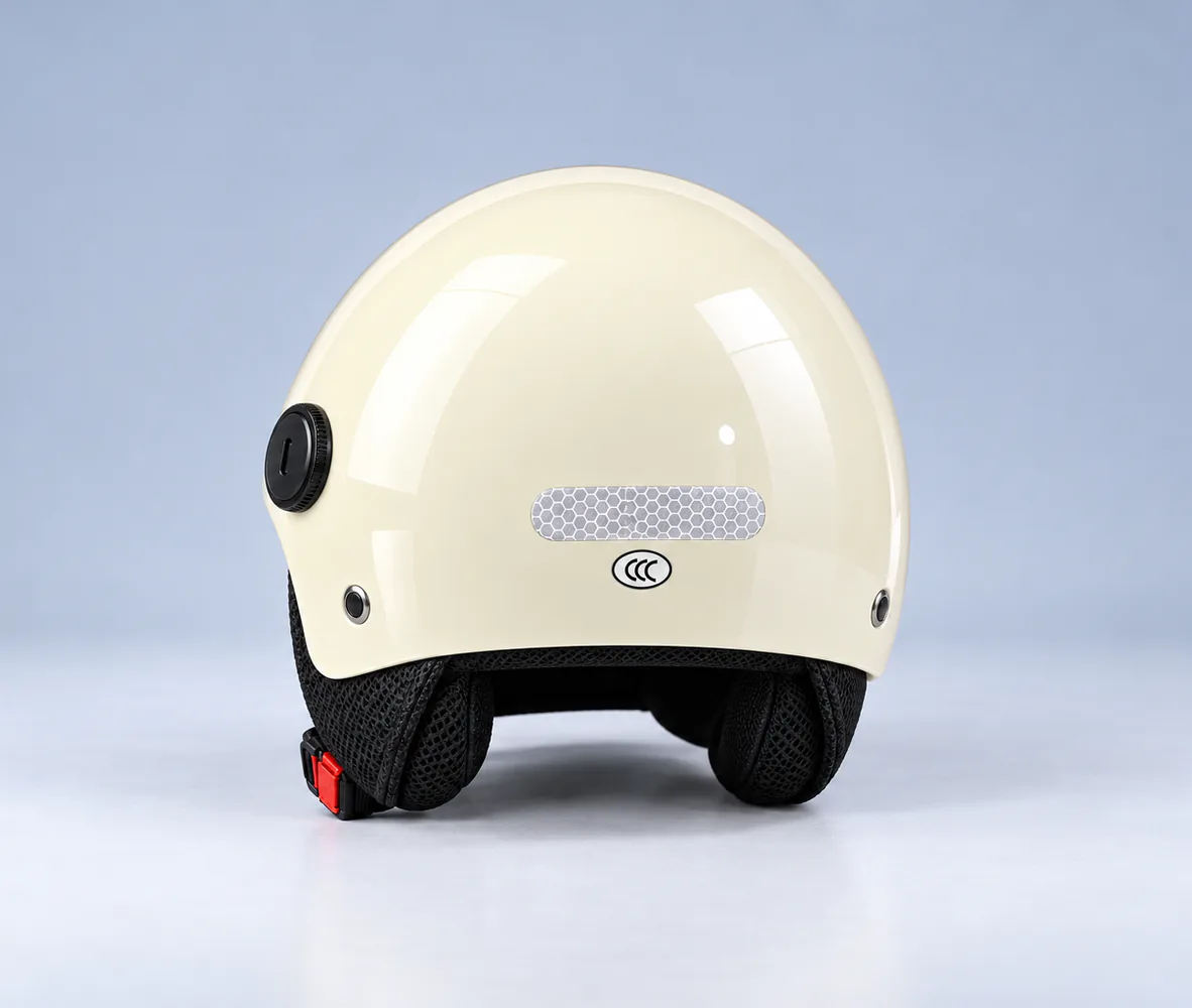 BMT Half Face Helmet Cream, rear view