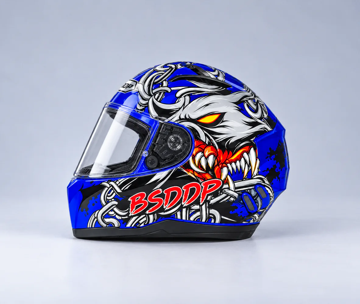 BSDDP Full Face Helmet Blue Chain, side view