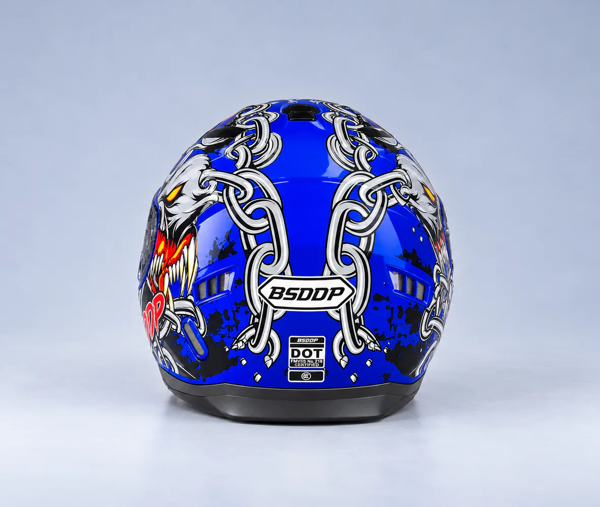 BSDDP Full Face Helmet Blue Chain, rear view