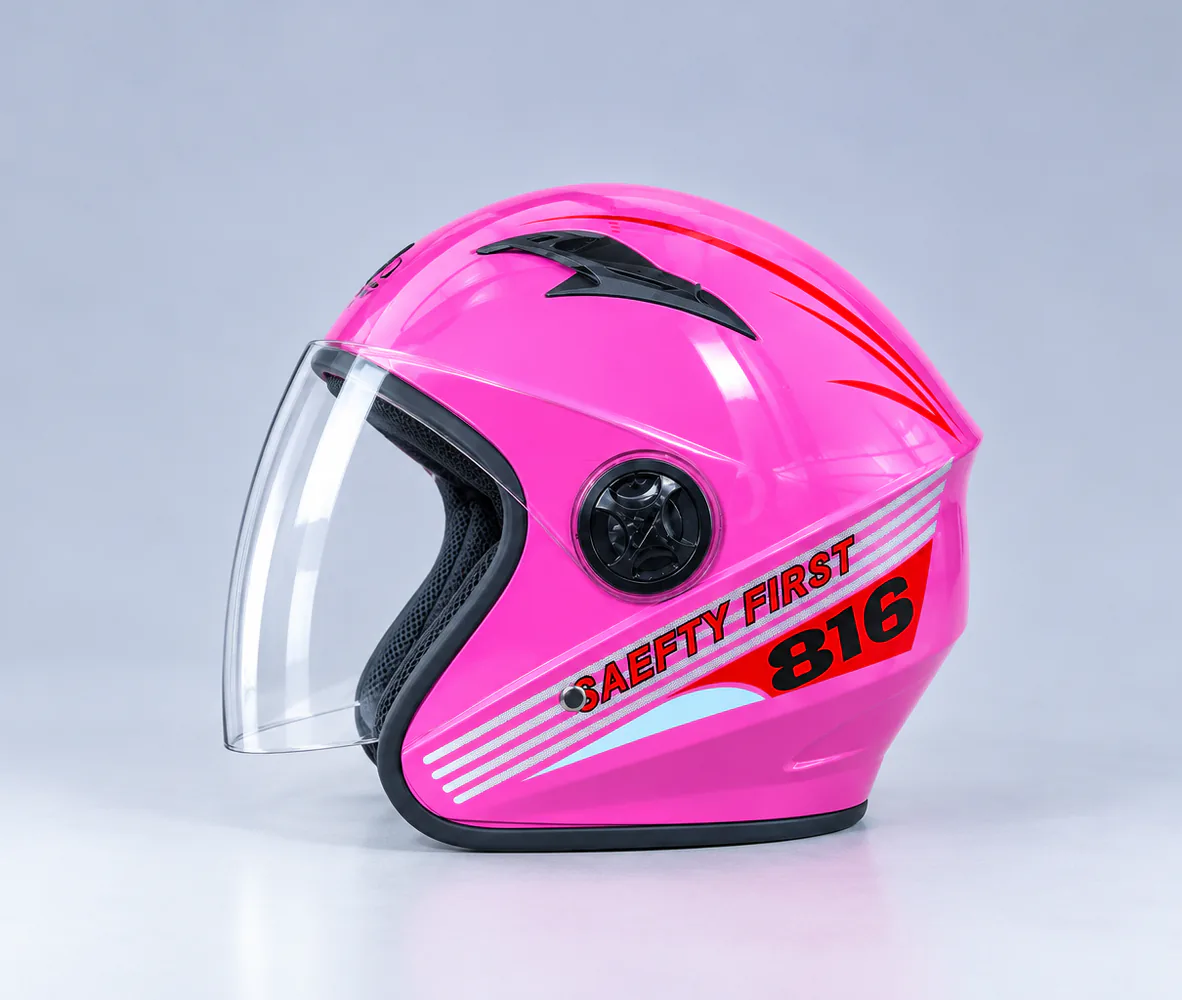 FM Helmet 816 Open Face Helmet, Pink, side view