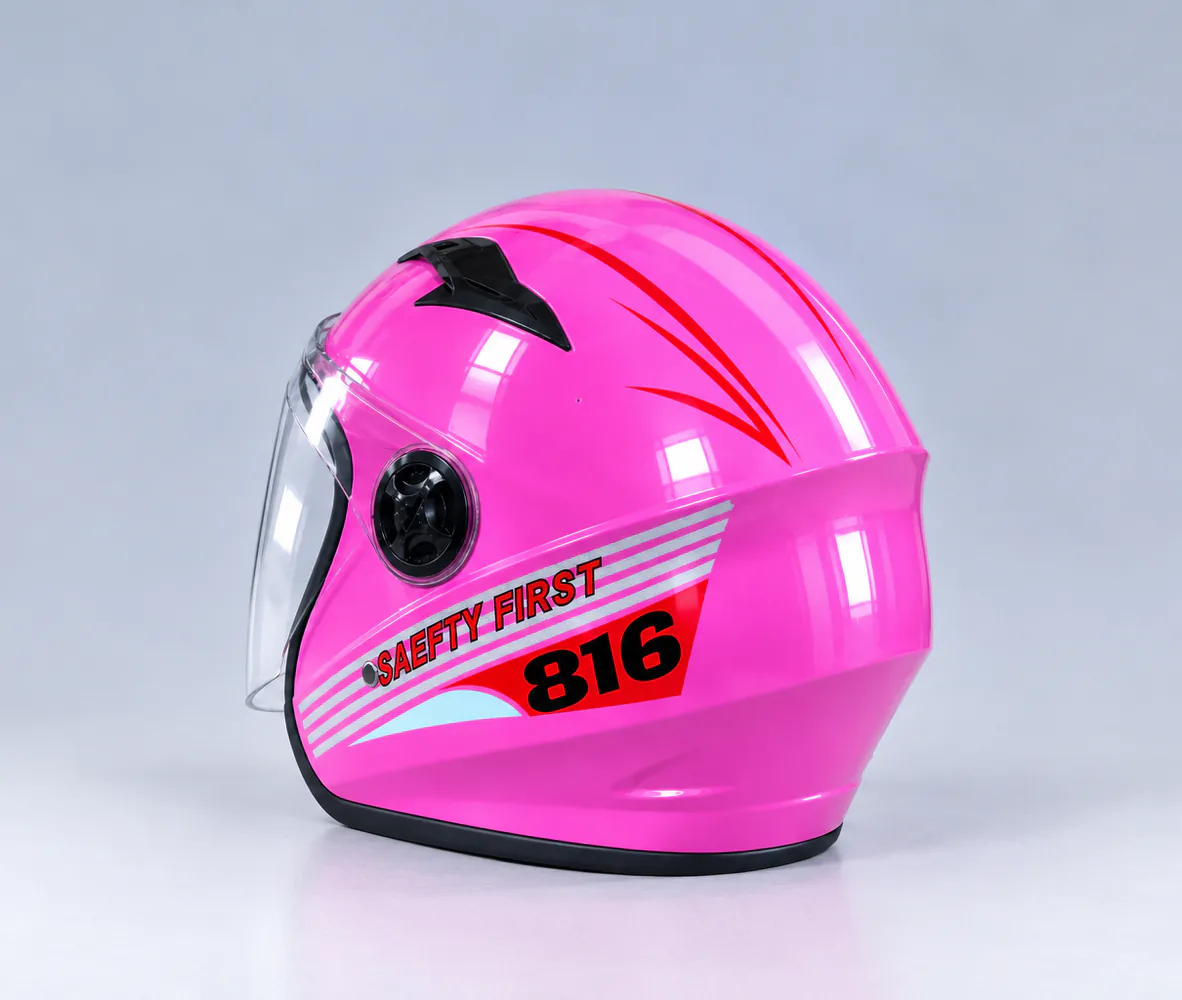 FM Helmet 816 Open Face Helmet, Pink, rear view