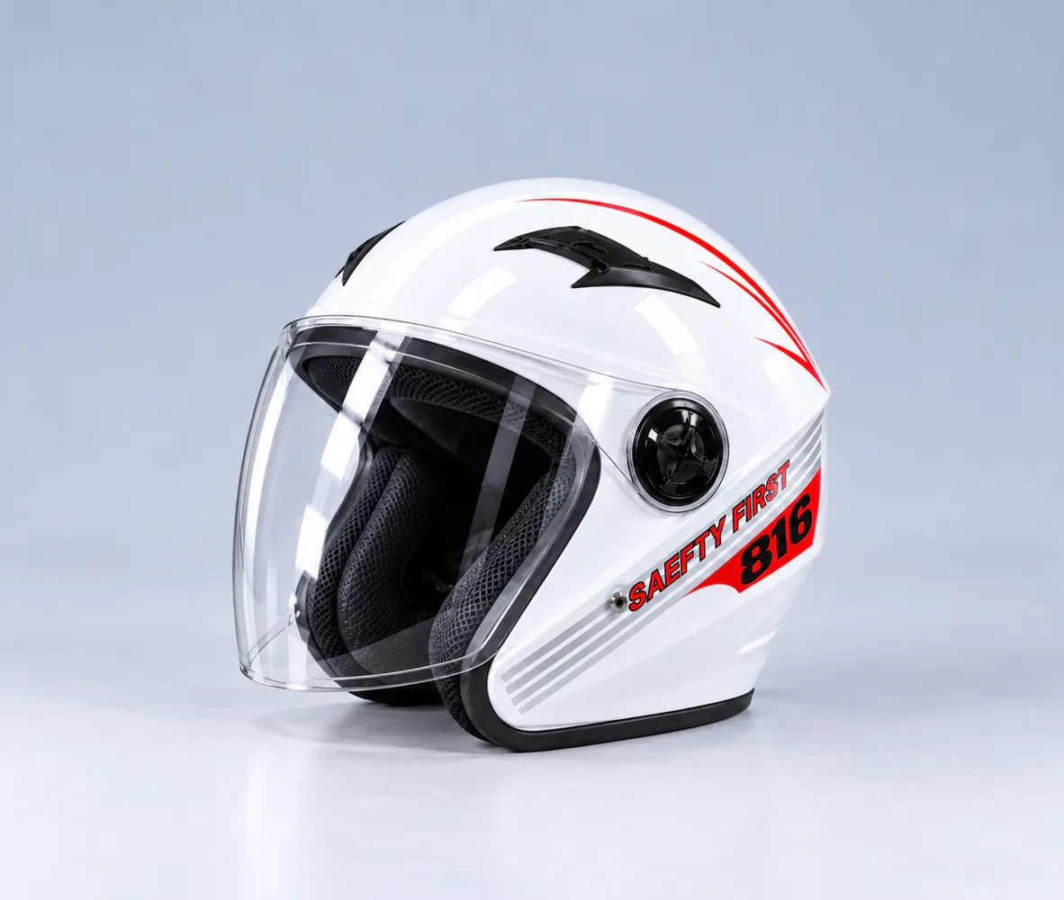 FM Helmet 816 Open Face Helmet, White, front view