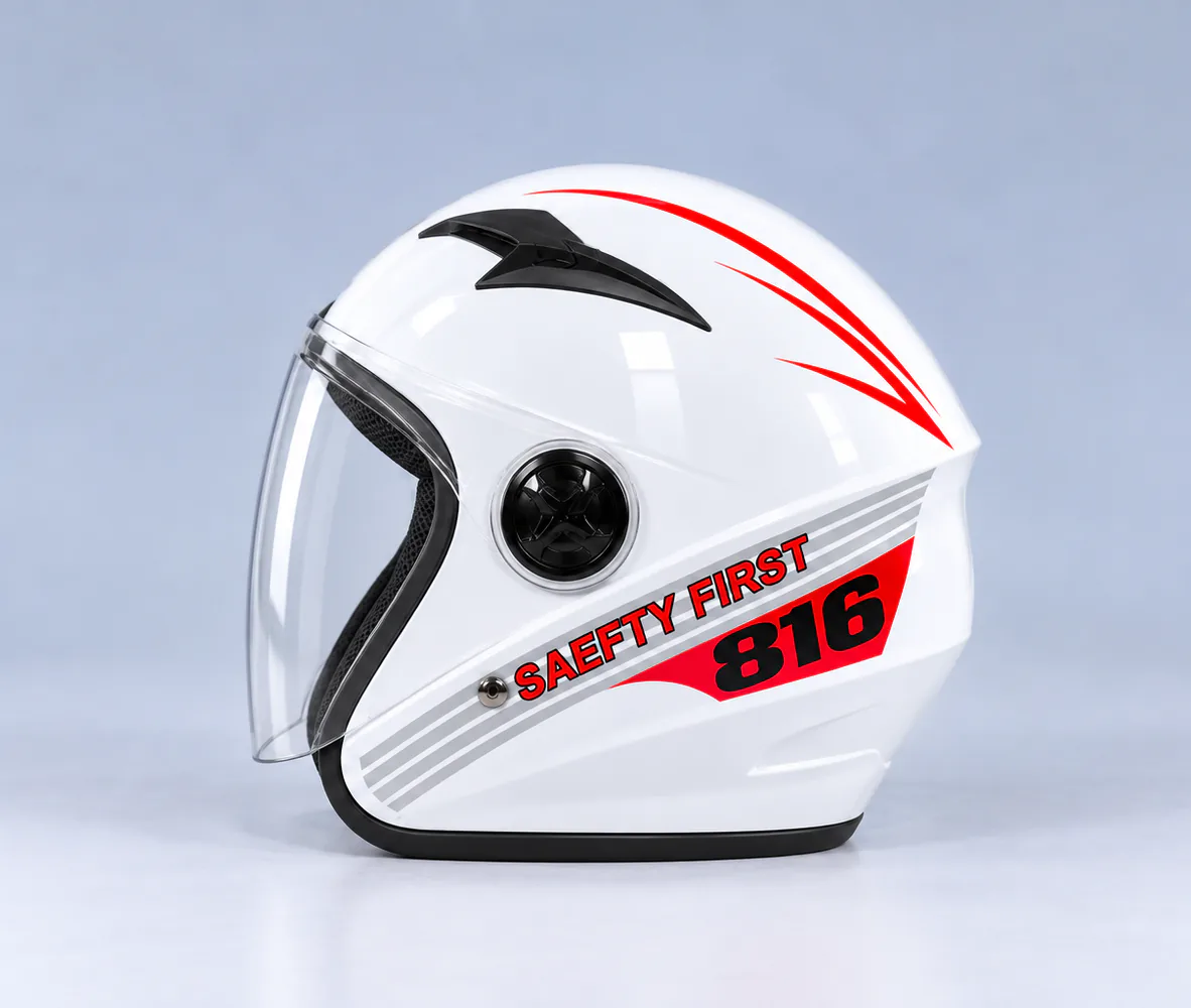 FM Helmet 816 Open Face Helmet, White, side view