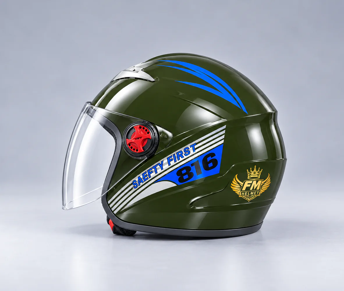 FM Helmet 816 Open Face Olive Green, side view