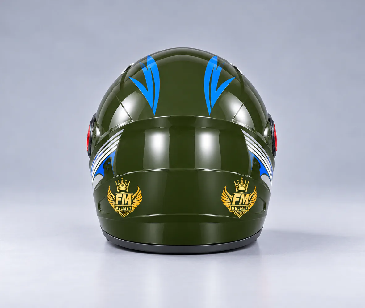 FM Helmet 816 Open Face Olive Green, rear view