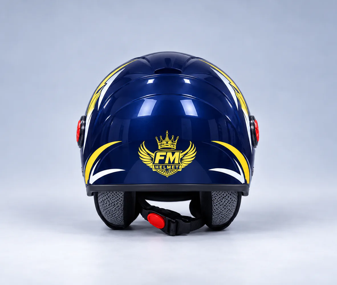 FM Helmet Half Helmet with Visor, Gloss Navy Blue, rear view