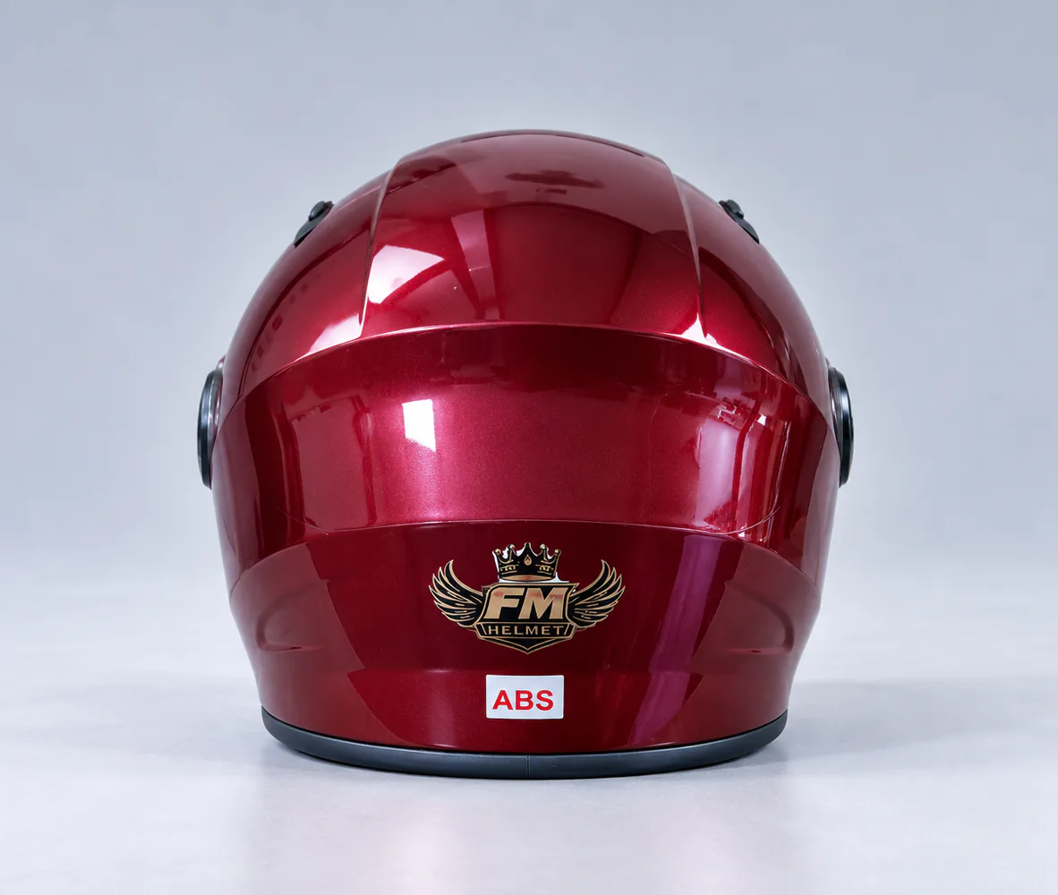 FM Open Face Helmet, Plain Maroon, Maroon (plain, no graphics), rear view