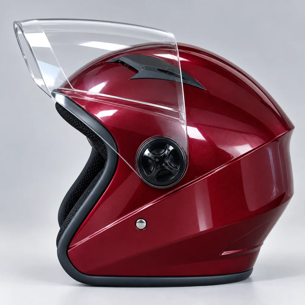 FM Open Face Helmet, Plain Maroon in Maroon (plain, no graphics)
