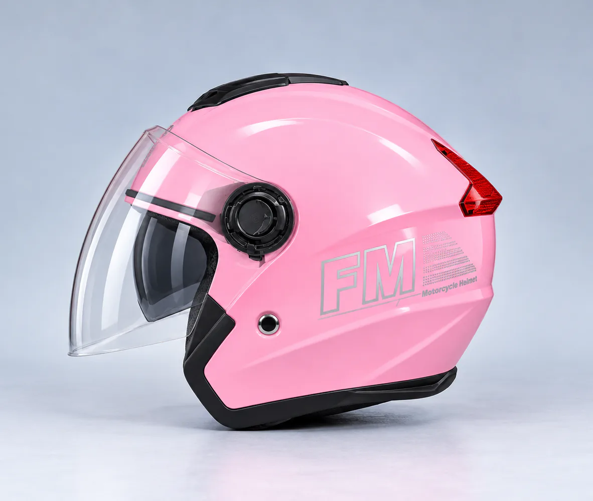 FM Twin Shield Open Face Helmet, Gloss Pink, side view