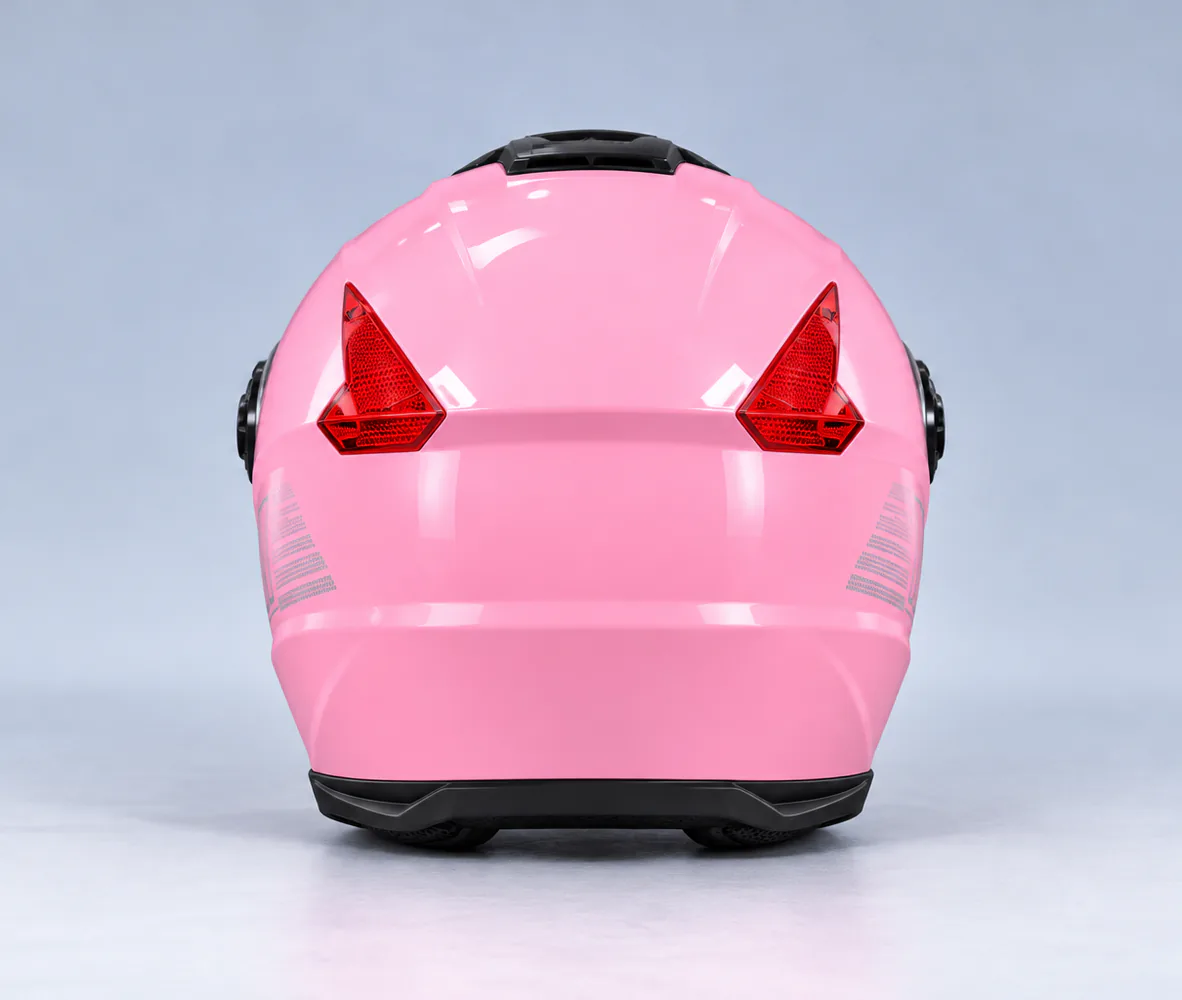 FM Twin Shield Open Face Helmet, Gloss Pink, rear view