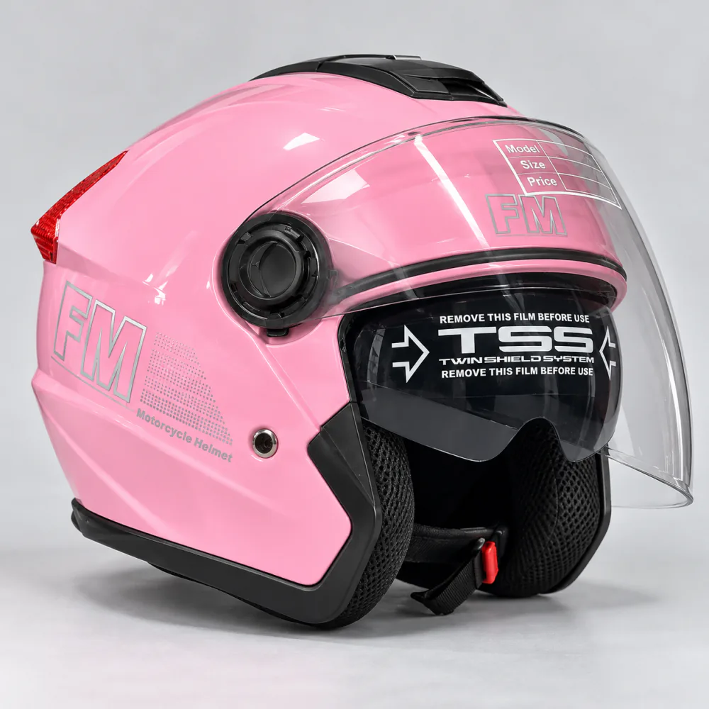 FM Twin Shield Open Face Helmet in Gloss Pink