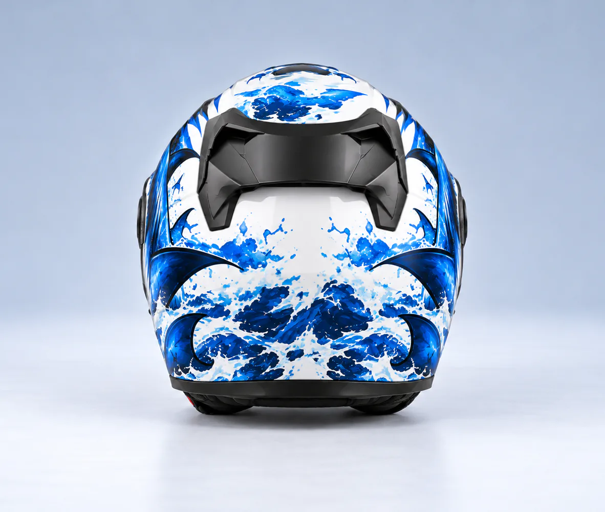 Jiekai JK-902 Flip Up Helmet, Blue Shark, rear view