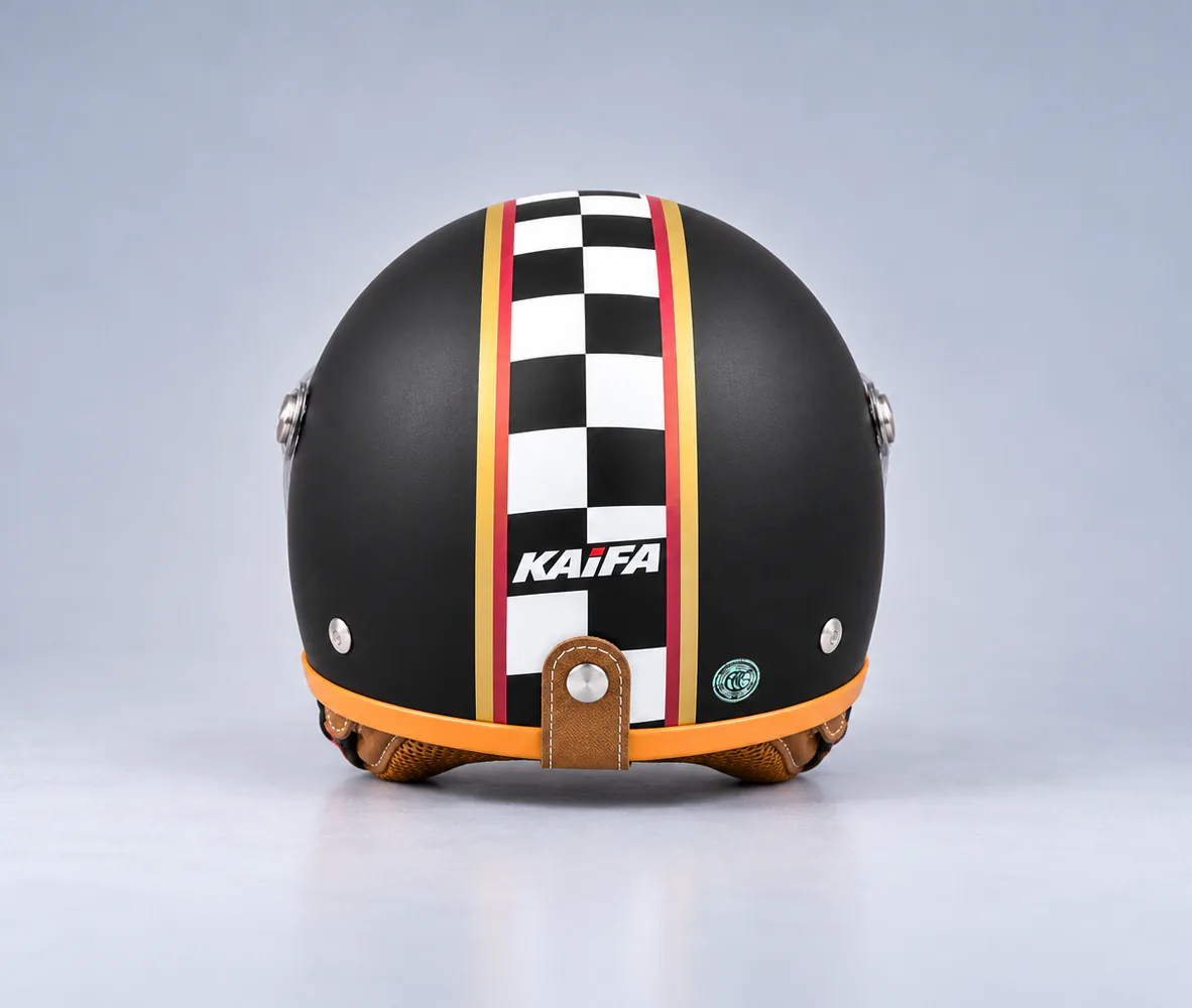 KAIFA Retro Open Face Helmet, Checkered, rear view