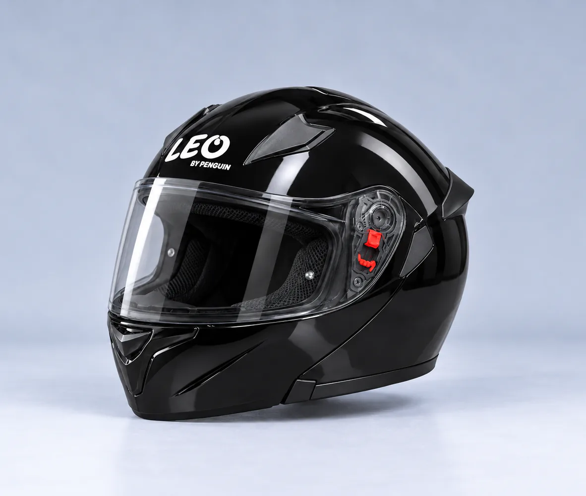LEO by Penguin PG 107 Modular Helmet, Gloss Black, front view