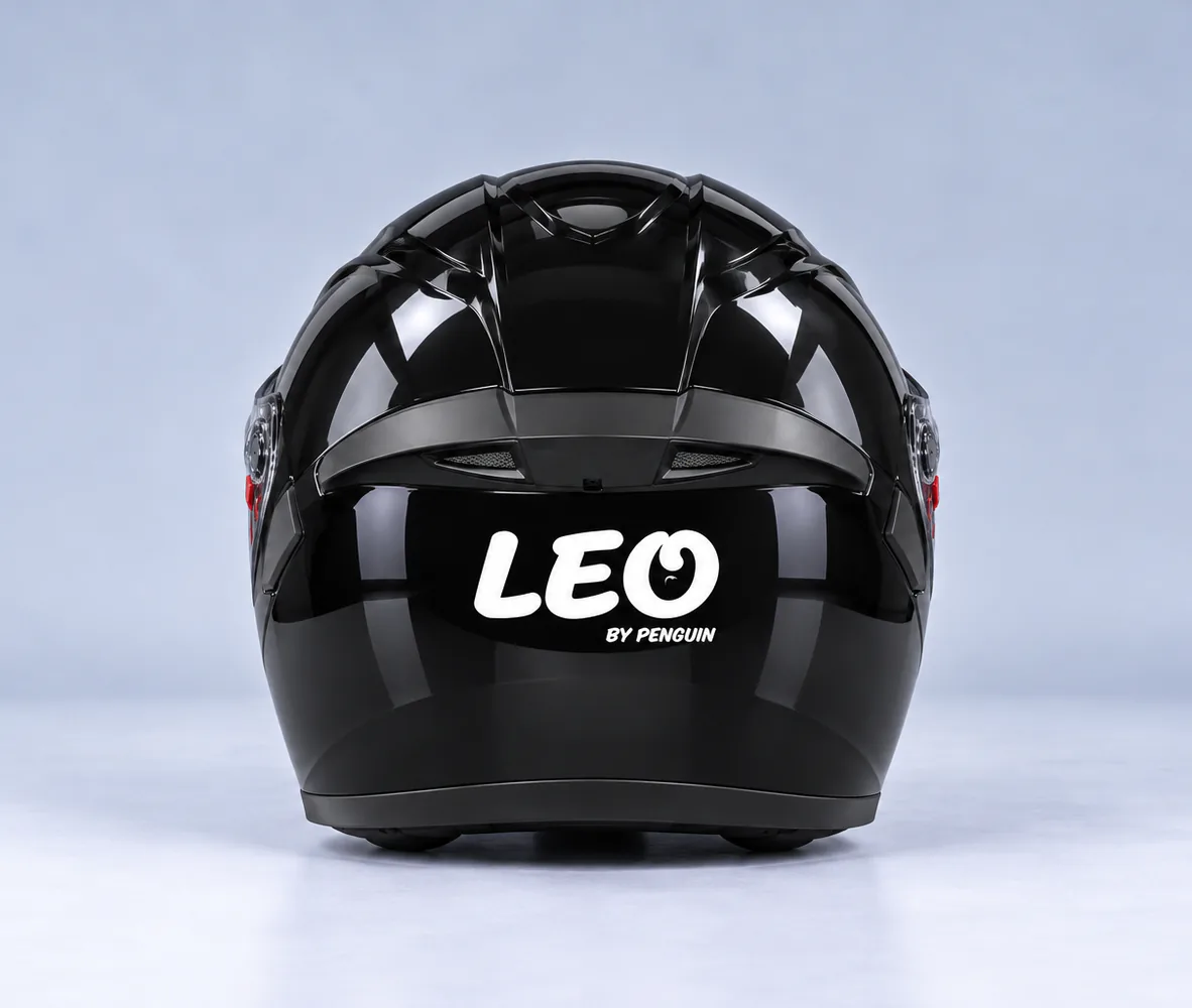 LEO by Penguin PG 107 Modular Helmet, Gloss Black, rear view