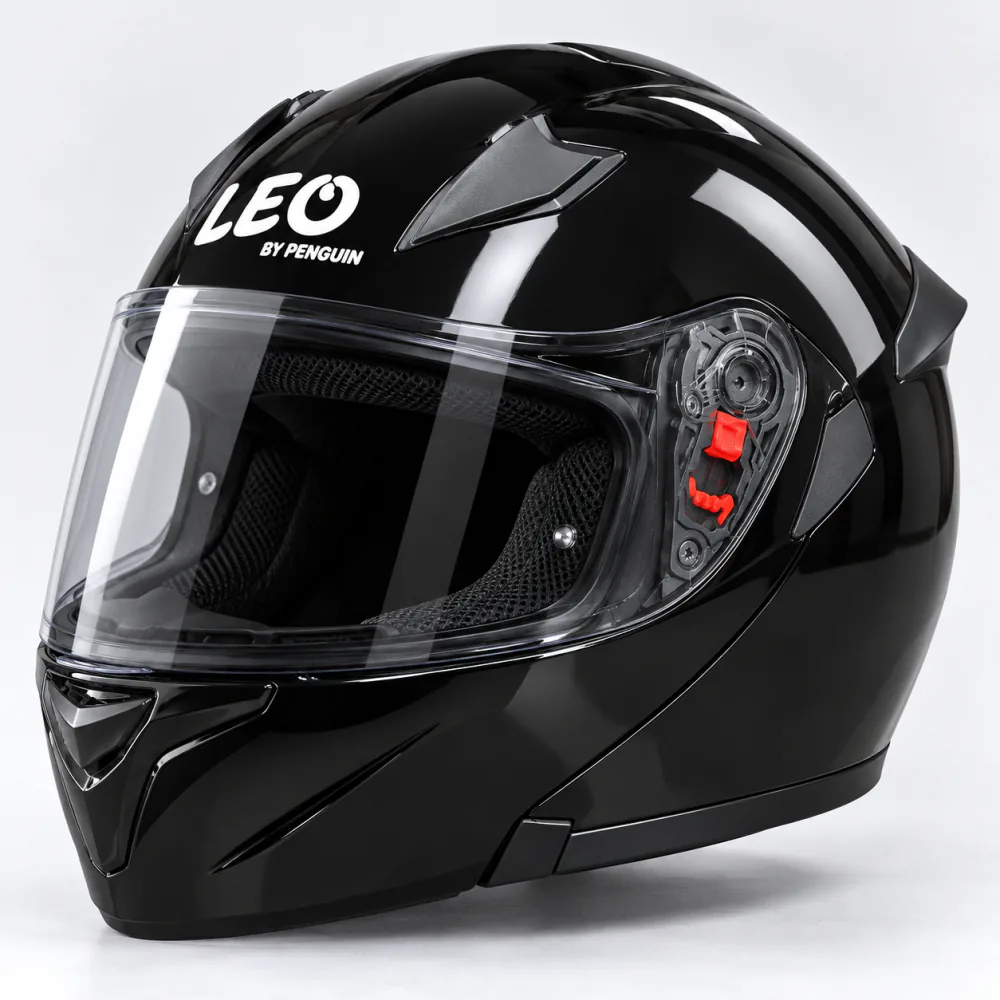 LEO by Penguin PG 107 modular helmet in gloss black, a best helmet pick under Rs 10,000 in Pakistan