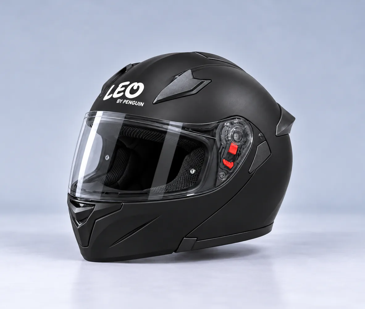 LEO by Penguin PG 107 Modular Helmet, Matte Black, front view