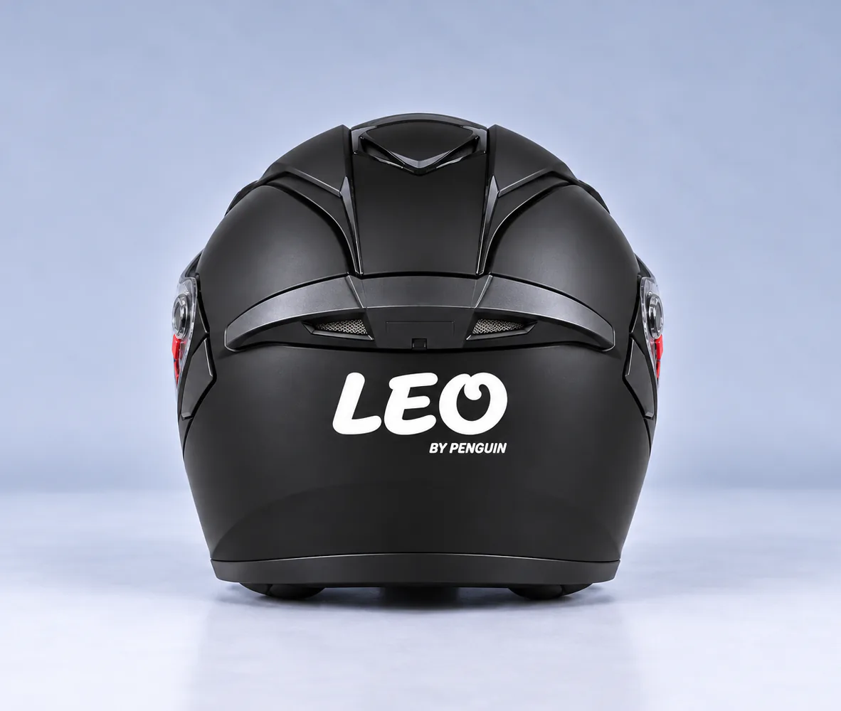 LEO by Penguin PG 107 Modular Helmet, Matte Black, rear view